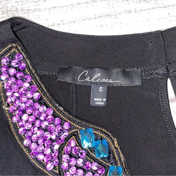 Calessa vneck short sleeve flowy mini dress with beads & jewels NWT sz S - Picture 10 of 11